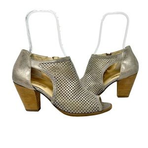 Paul Green Tianna Metallic Leather Peep Toe Heeled Sandals Size 9